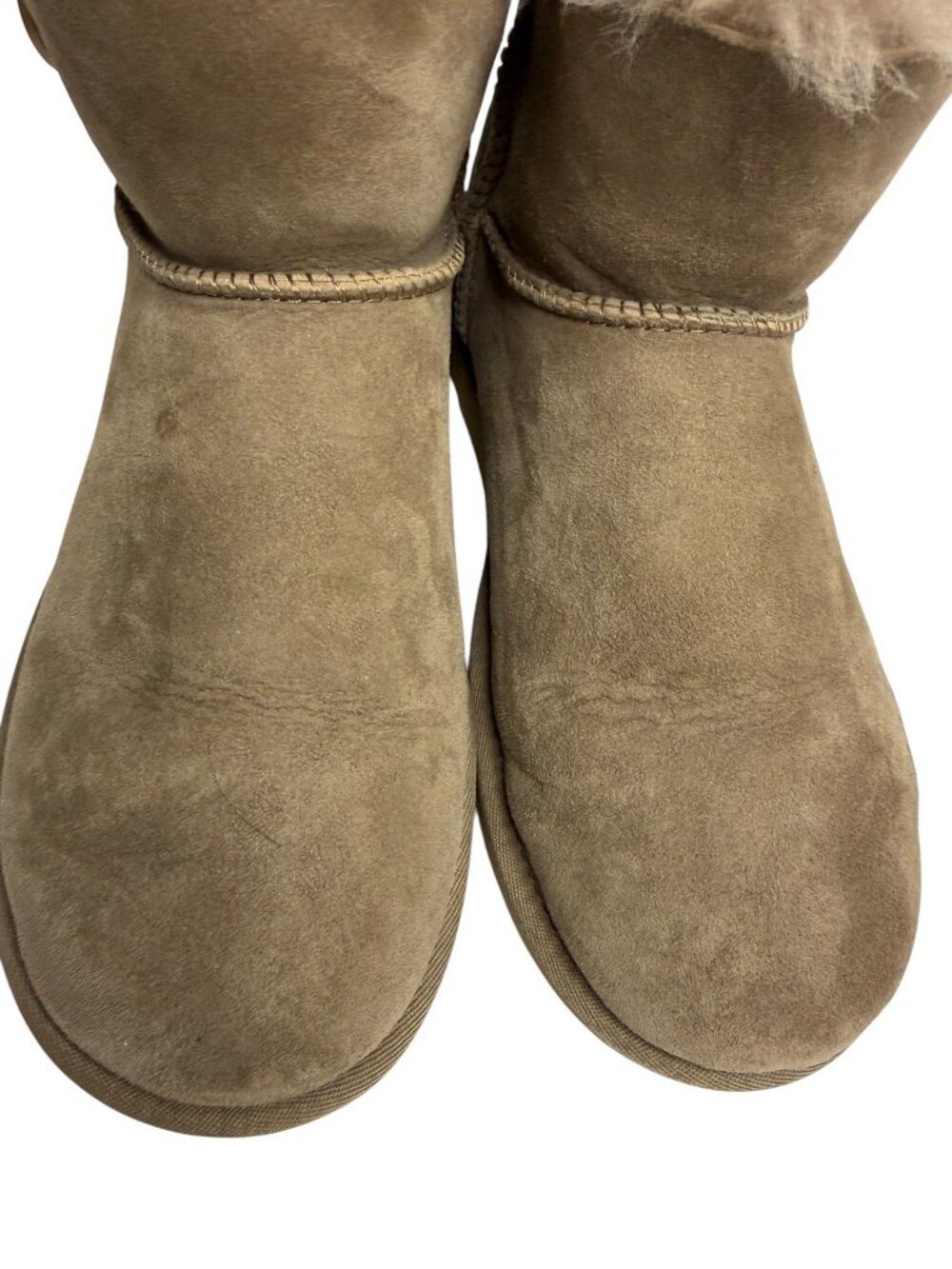 Ugg Mini Bailey Button Boots Suede Shearling Shoes Women Tan Brown 10 - Picture 4 of 11